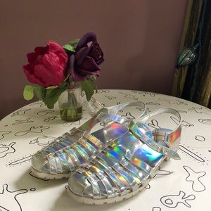 Metallic silver rainbow Sandals